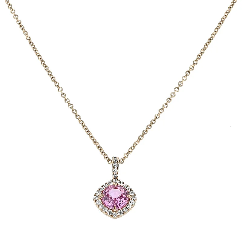 Wedding Necklaces-18K Rose Gold Pink Sapphire and Diamond Necklace