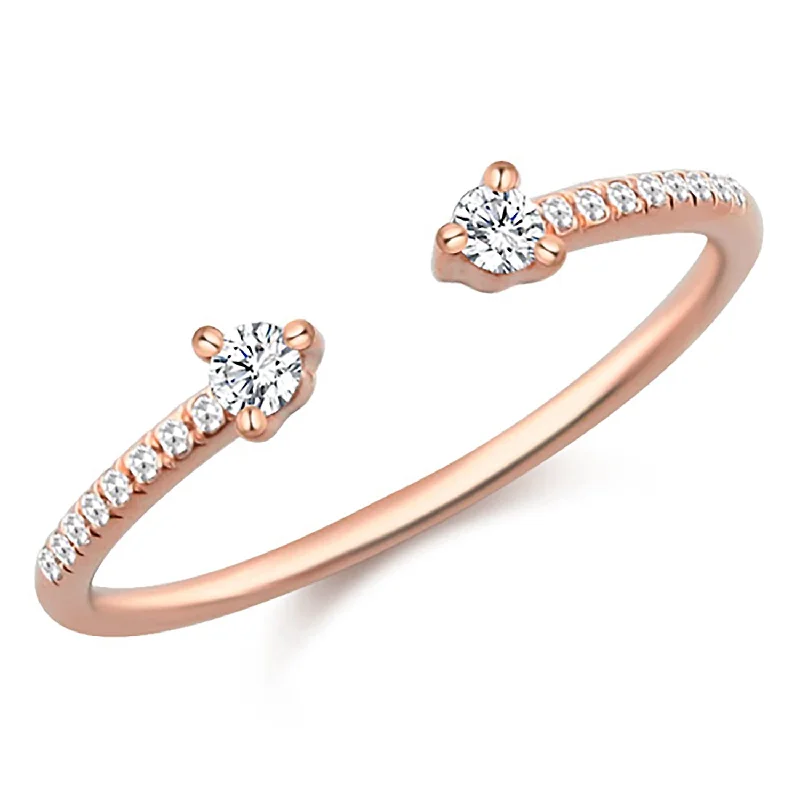 Simple Engagement Rings-14K Rose Gold Diamond Open Cuff Ring