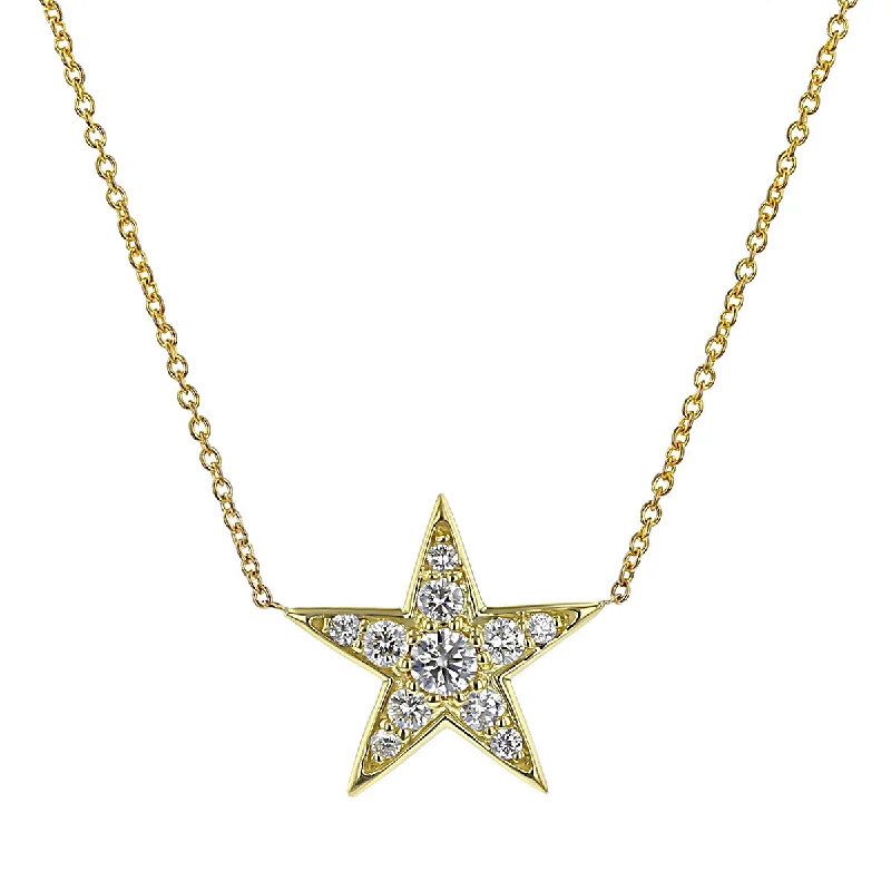 Customized Necklace Chains-18K Yellow Gold Diamond 5 Point Star Necklace