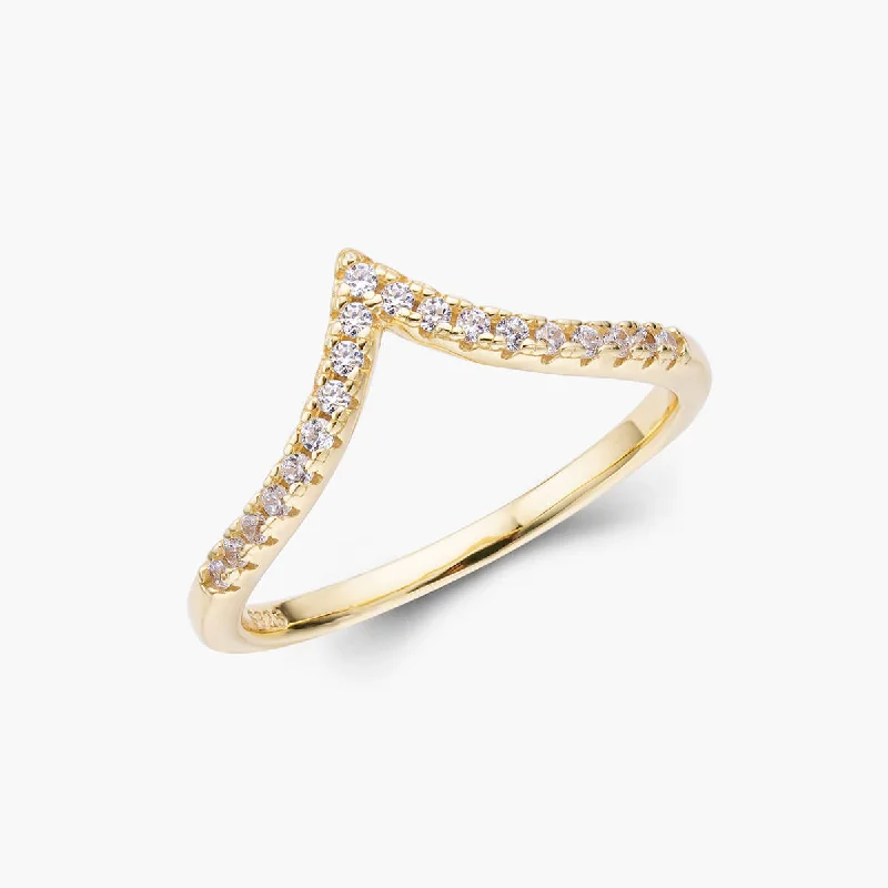 Diamond Cluster Wedding Rings-Pavé Wishbone V | Stacking Ring