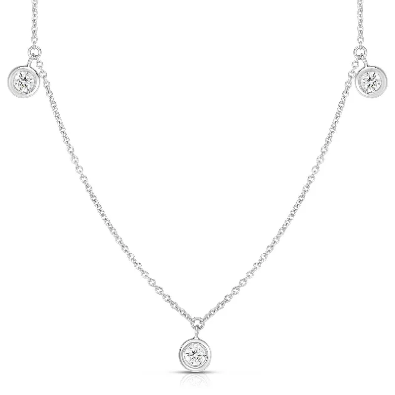 Layered Chain Necklaces-18K White Gold 3 Diamond Drop Station Necklace