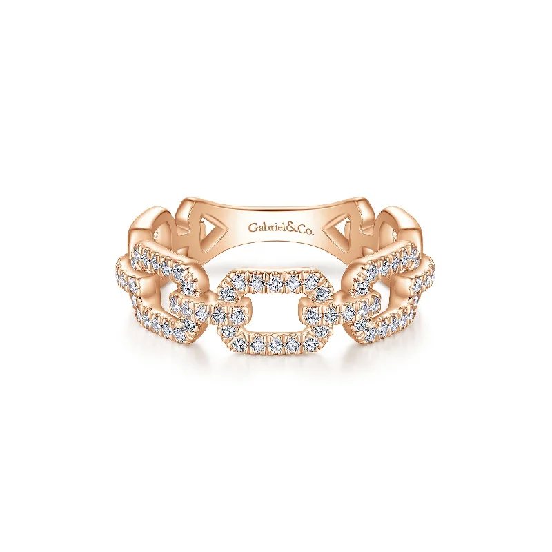 Double Halo Engagement Rings-14K Rose Gold Diamond Open Link Ring