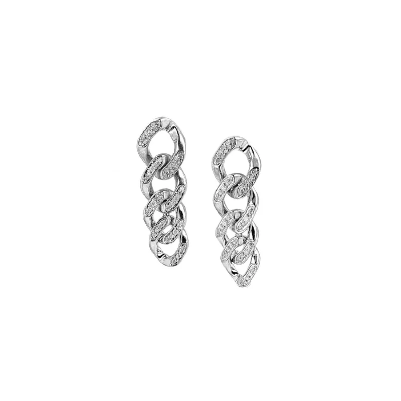 Hoop Earrings-Curb Chain Link Diamond Earrings  E00600BG