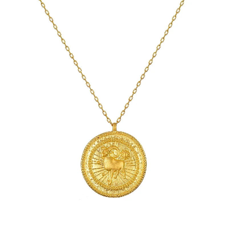 Gold Pendant Necklaces-Aries Gold Zodiac Coin Necklace