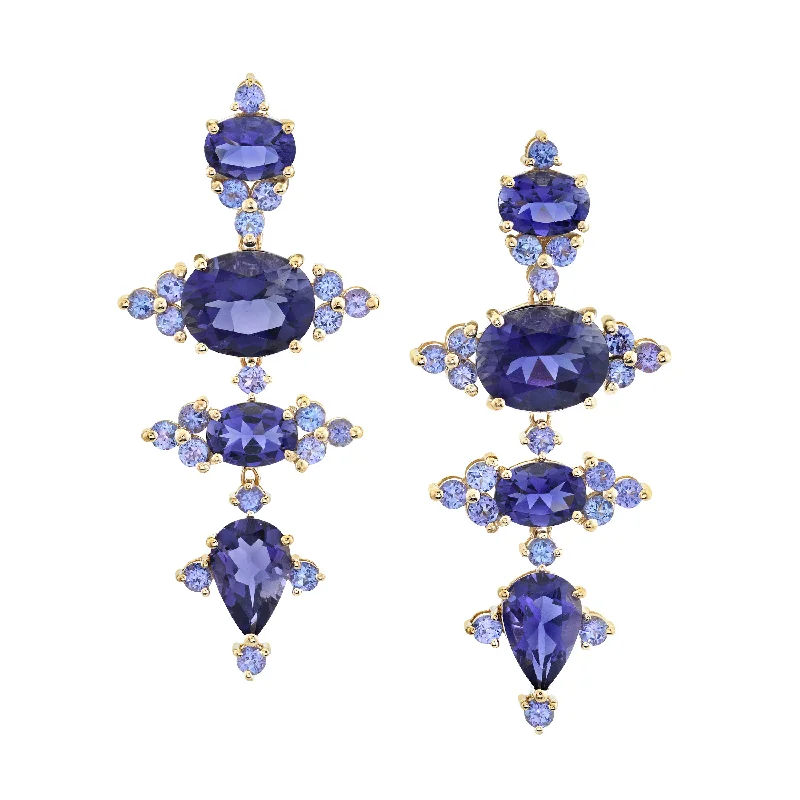 Large Stud Earrings-Nocturnal Light Tanzanite and Lolite Earrings