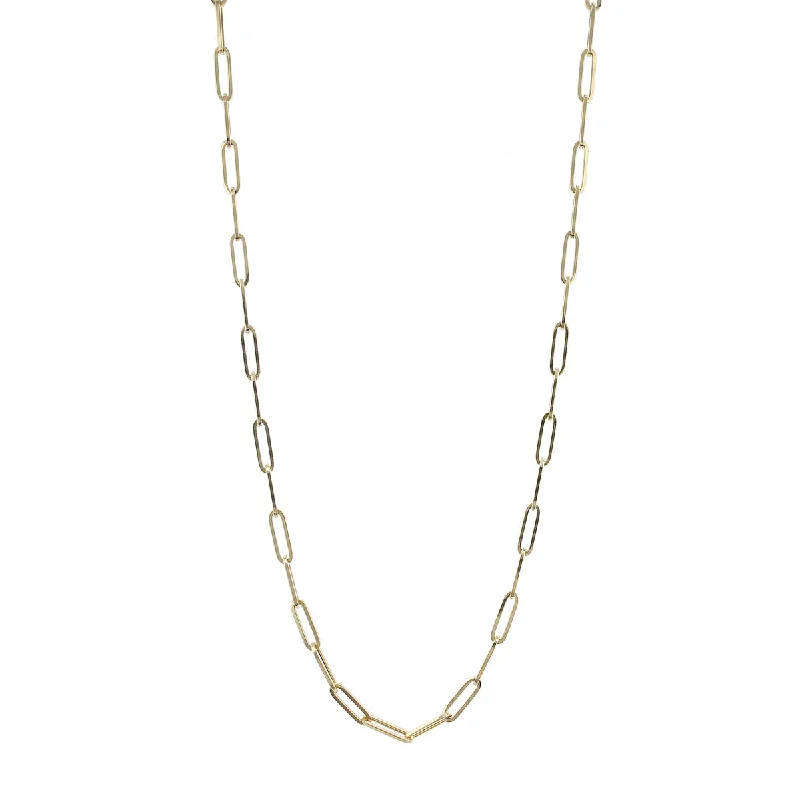 Diamond Pendant Necklaces-32-Inch 14K Yellow Gold Paperclip Chain Necklace