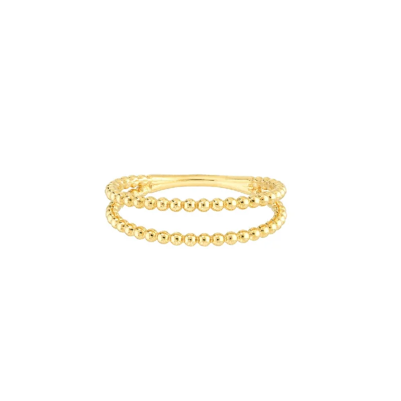 Oval Rings-14K Yellow Gold Beaded Double Band Ring