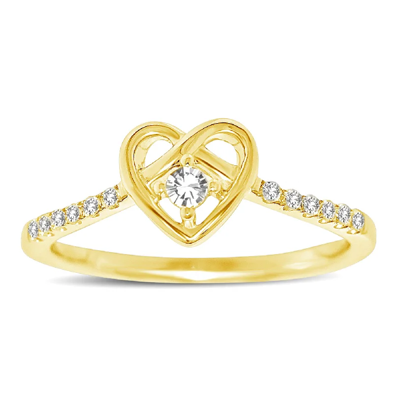 Men's Wedding Sets-10K Yellow Gold 1/5 Ctw Diamond Heart Ring