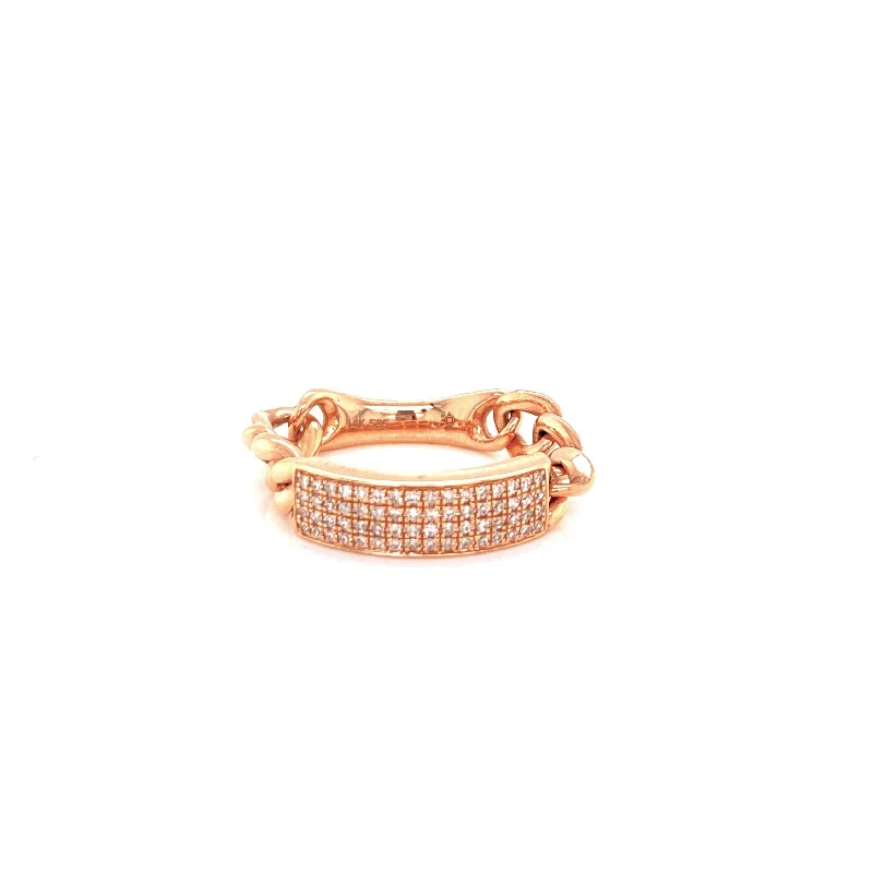 Pink Sapphire Rings-14K Rose Gold Diamond Pave Top Curb Link Ring