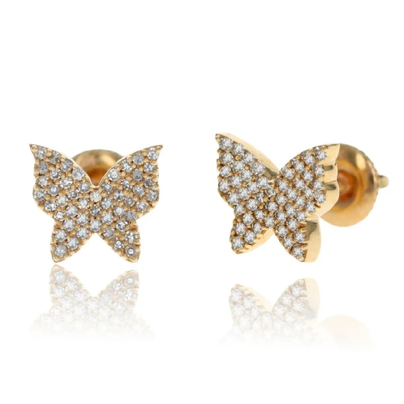 Feather Stud Earrings-Diamond Butterfly Earrings | 14K Gold