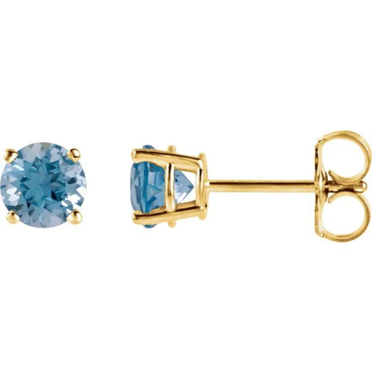 3D Earrings-14K Yellow 4 mm Natural Swiss Blue Topaz Stud Earrings