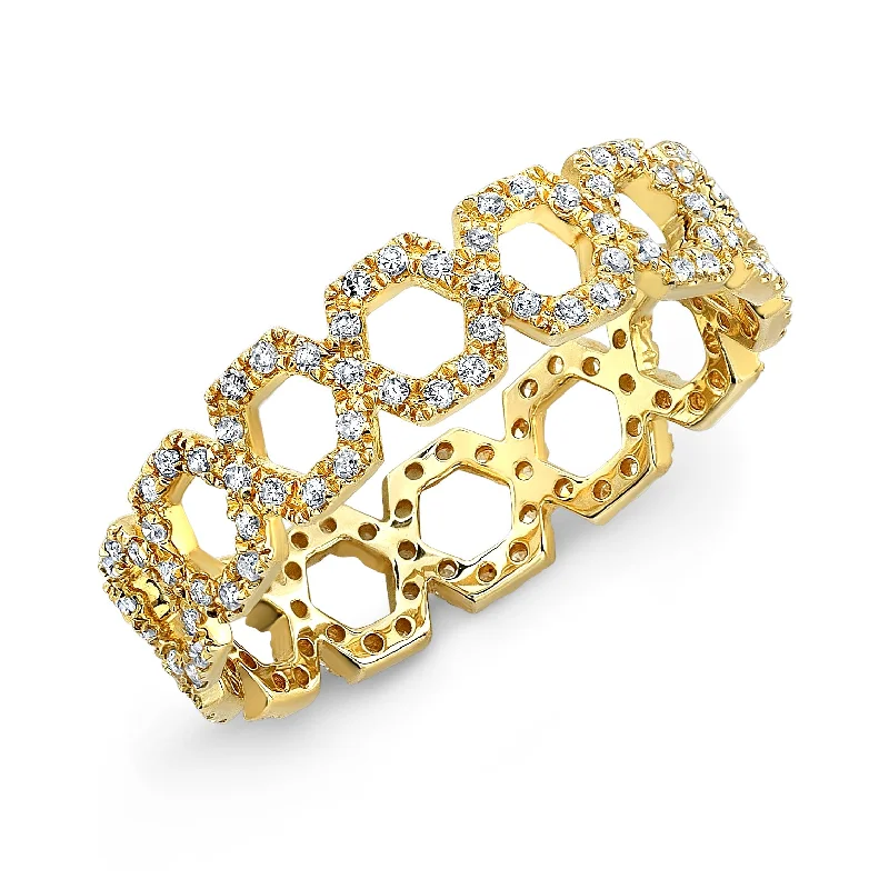 Diamond Cluster Rings-14K Yellow Gold Diamond Hexagon Eternity Ring