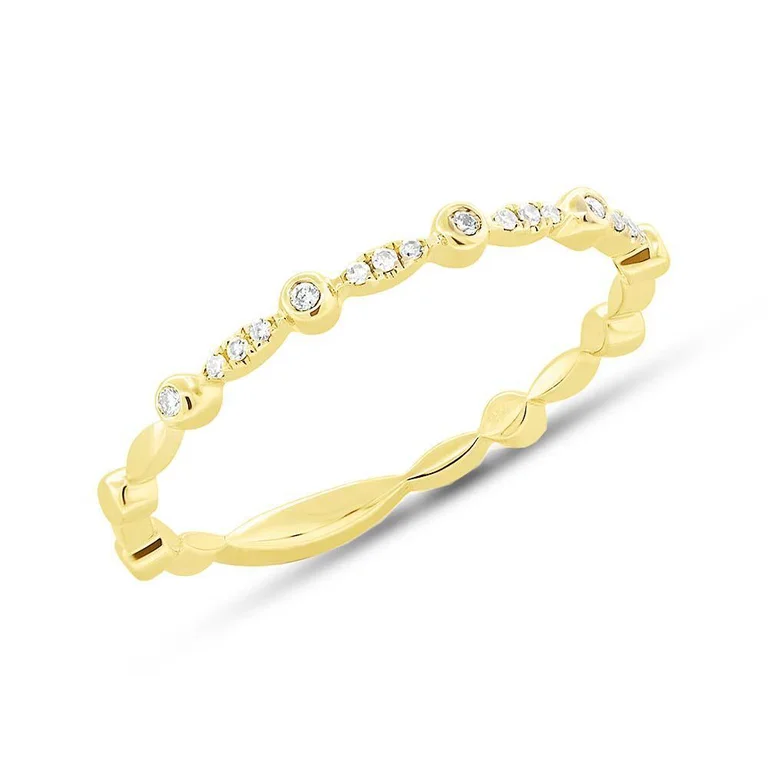 Colored Diamond Rings-14K Yellow Gold Alternating Bezel Solitaire Diamond Stacking Ring