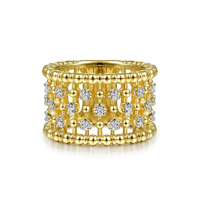 Anniversary Diamond Rings-14K Yellow Gold Diamond Beaded Ring