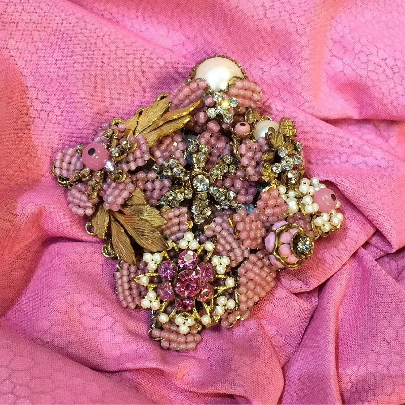 Vintage Brooch for Jackets-Vintage Stanley Hagler Brooch Pink Pearl Beaded