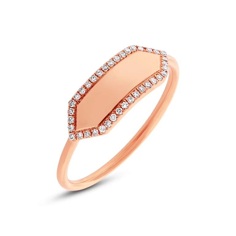 Silver Wedding Rings with Diamonds-14K Rose Gold Polished Diamond Hexagon Engravable Ring