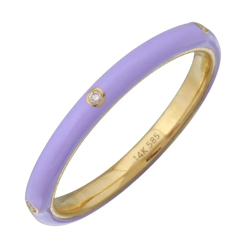 Eternity Wedding Rings-14k Yellow Gold Lavender Enamel & Diamond Ring