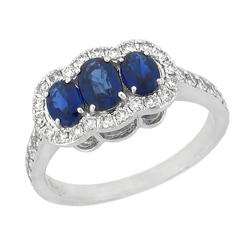 Custom Diamond Rings for Men-WHITE GOLD FASHION RING WITH 3 OVAL CUT SAPPHIRE AND DIAMONDS, .52 CT TW