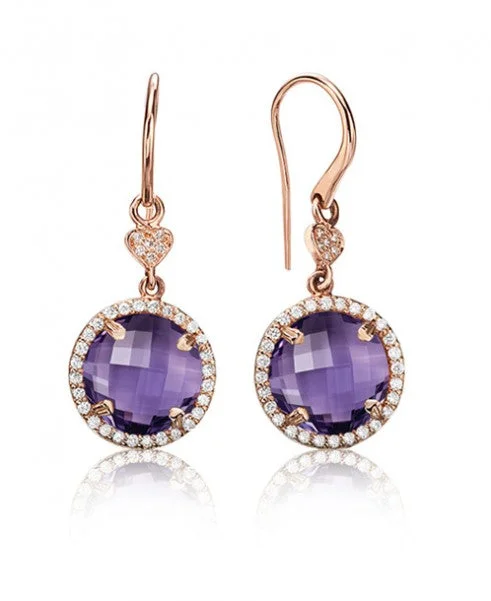 Classic Hoop Earrings-Amethyst round drop earrings with diamonds 359-JSA