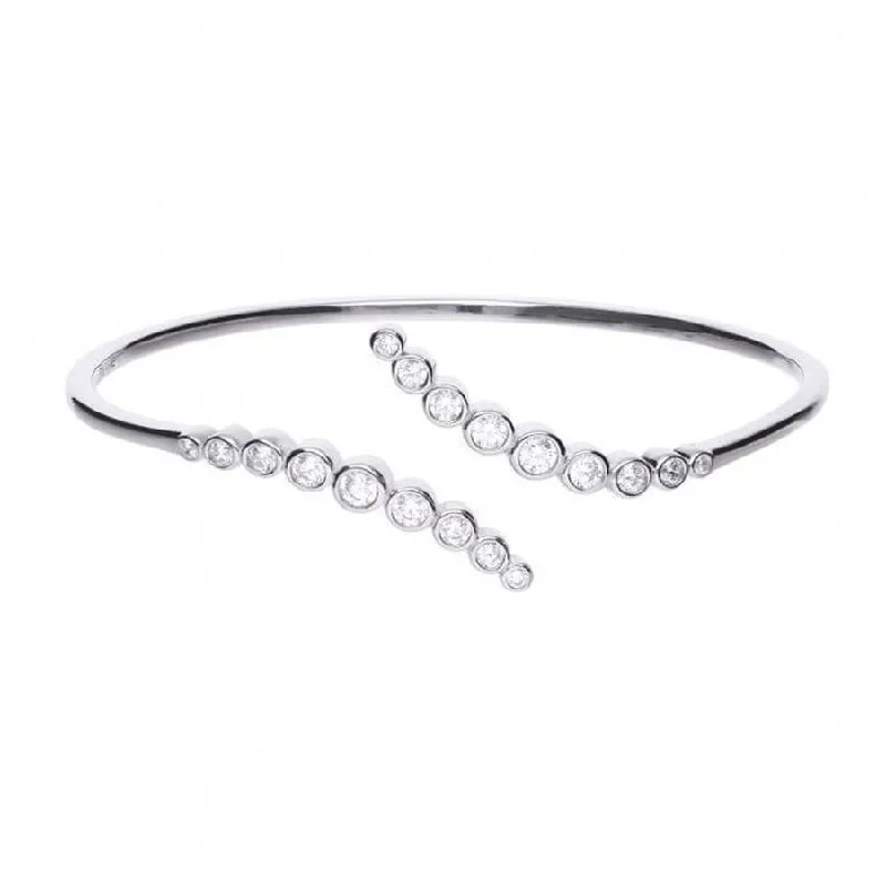 Customized Silver Bangles-Silver Cubic Zirconia Wave Twist Bangle