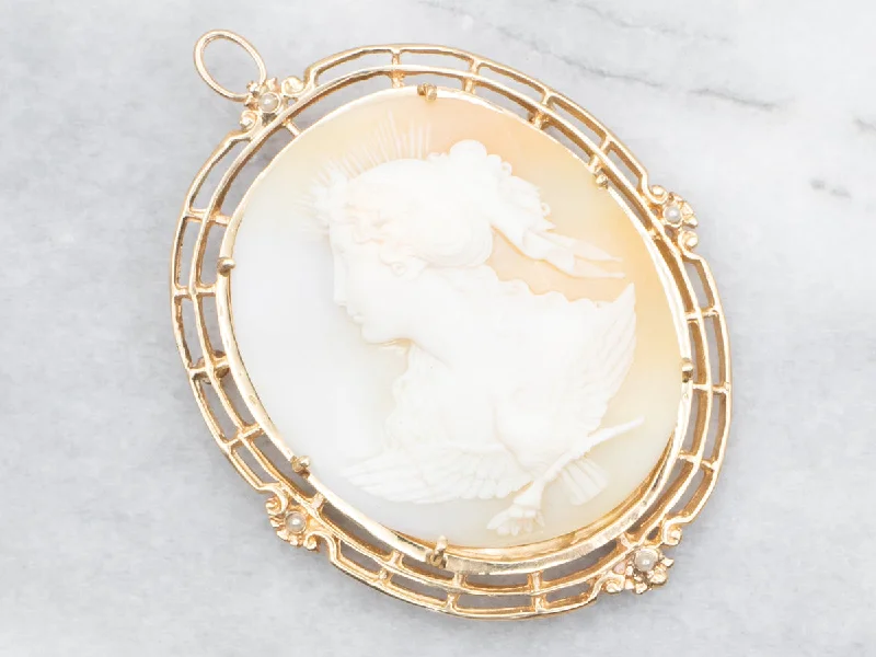 Rose Crystal Brooch-Golden Goddess Eos Cameo Brooch or Pendant