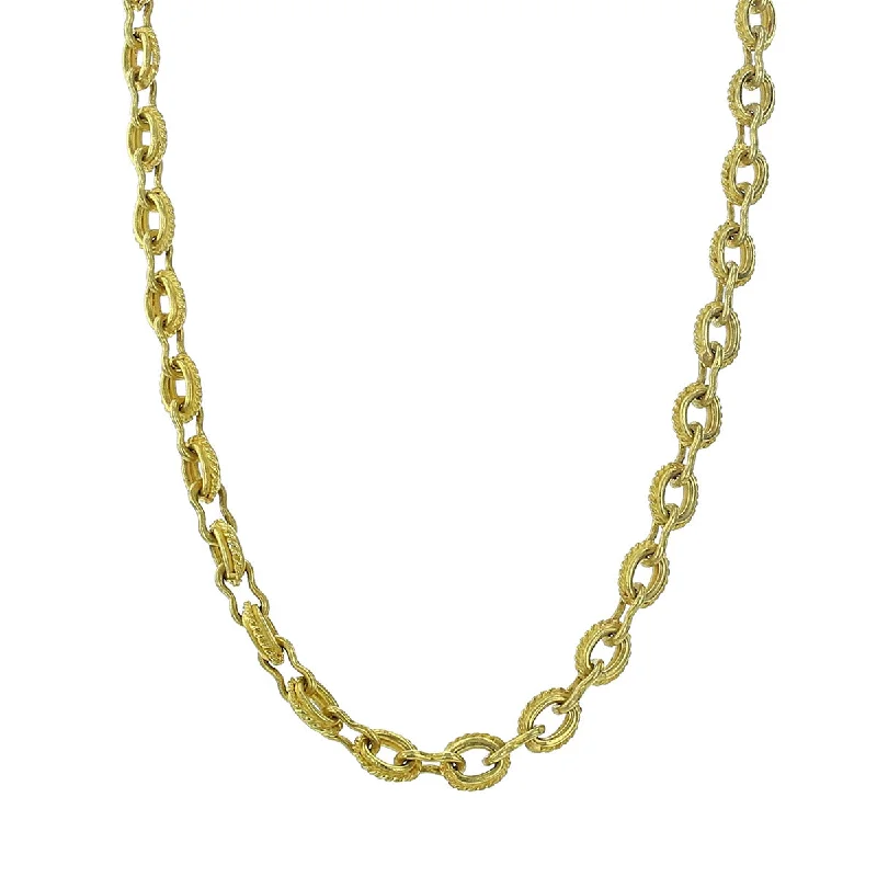 Glamorous Necklaces-18K Yellow Gold Textured Oval Link Necklace