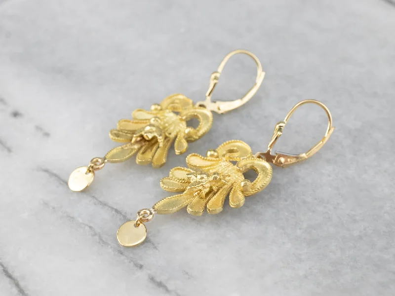 Custom Drop Earrings-Botanical Bee Gold Drop Earrings