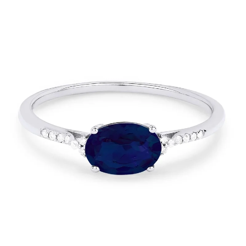 Customizable Promise Rings-OVAL CUT LAB GROWN SAPPHIRE AND DIAMOND RING, .04 CT TW