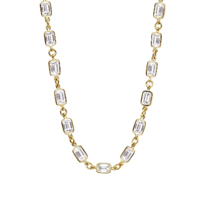 Chunky Chain Necklaces-EMERALD CUT DIAMOND CHAIN