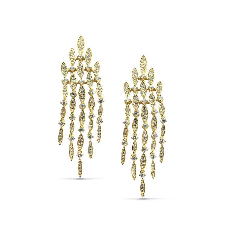 Silver Stud Earrings-Gold Finish Sterling Silver Microwave Large Chandelier Earrings with Simulated Diamonds