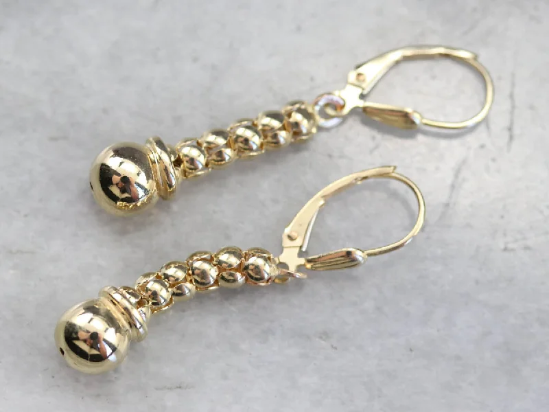 Double Hoop Earrings-Yellow Gold Beaded Drop Earrings