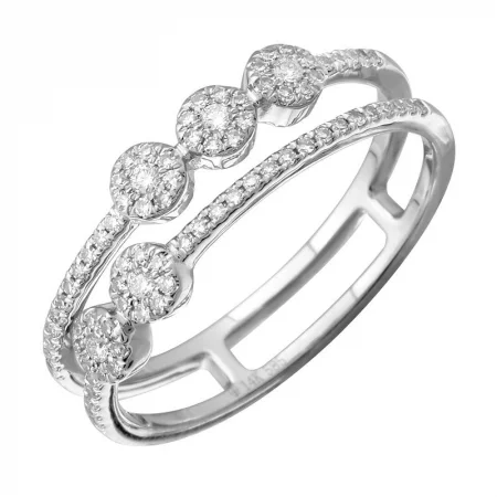 Bridal Rings-14K White Gold Diamond Halo Double Row Ring