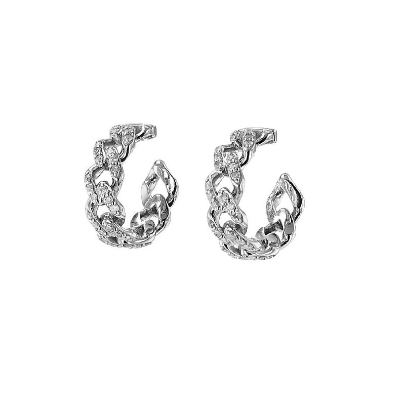 Floral Hoop Earrings-Pave Diamond Chain Link Huggie Hoop Earrings  E0000486