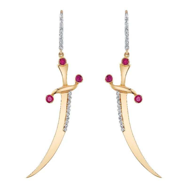 Geometric Stud Earrings-Ruby Diamond Dagger Earrings