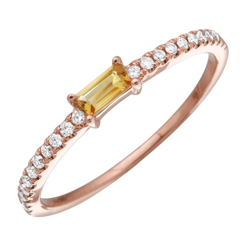 Modern Rings-14K Rose Gold Citrine Diamond Stacking Ring