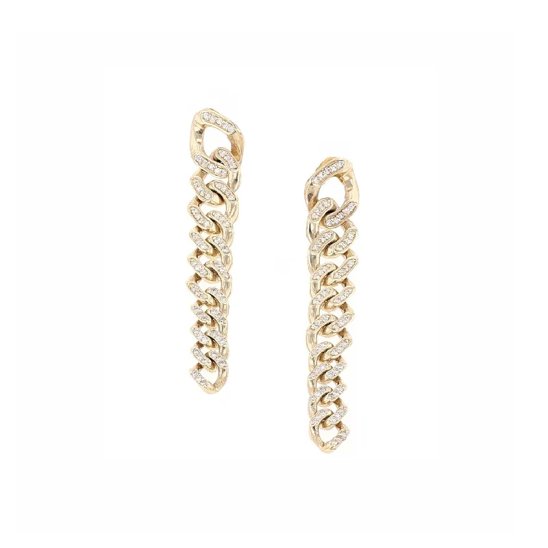 High-quality Earrings-14k Gold Tapered Curb Chain Pave Diamond Earrings  EG000232