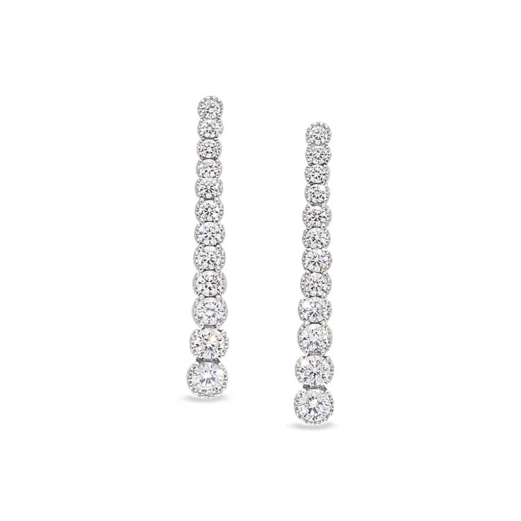 Rose Gold Earrings-Platinum Finish Sterling Silver Micropave Drop Earrings with Simulated Diamonds