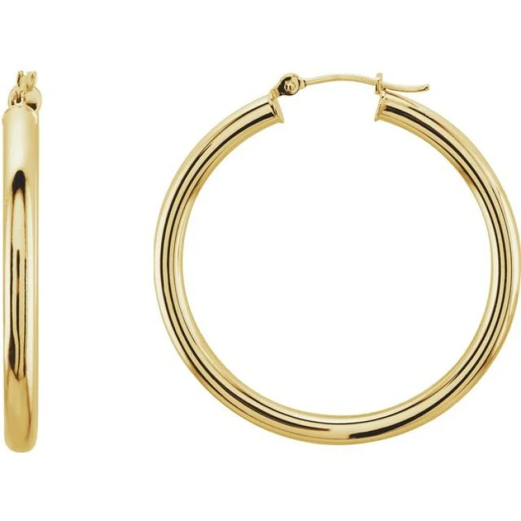 Vintage Hoop Earrings-14K Yellow 35 mm Tube Hoop Earrings