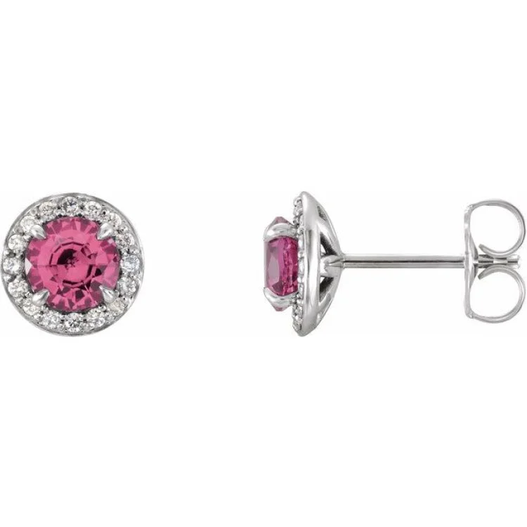 Long Crystal Earrings-14K White 3.5 mm Natural Pink Tourmaline & 1/8 CTW Natural Diamond Earrings