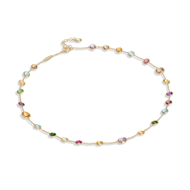 Birthstone Chain Necklaces-18K Yellow Gold Mixed Gemstone Small Bead Necklace