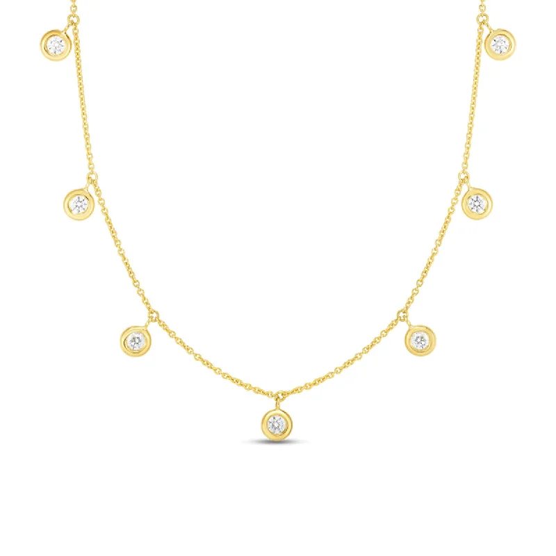 Gold Bar Necklaces-18K Seven Diamond Drop Station Necklace