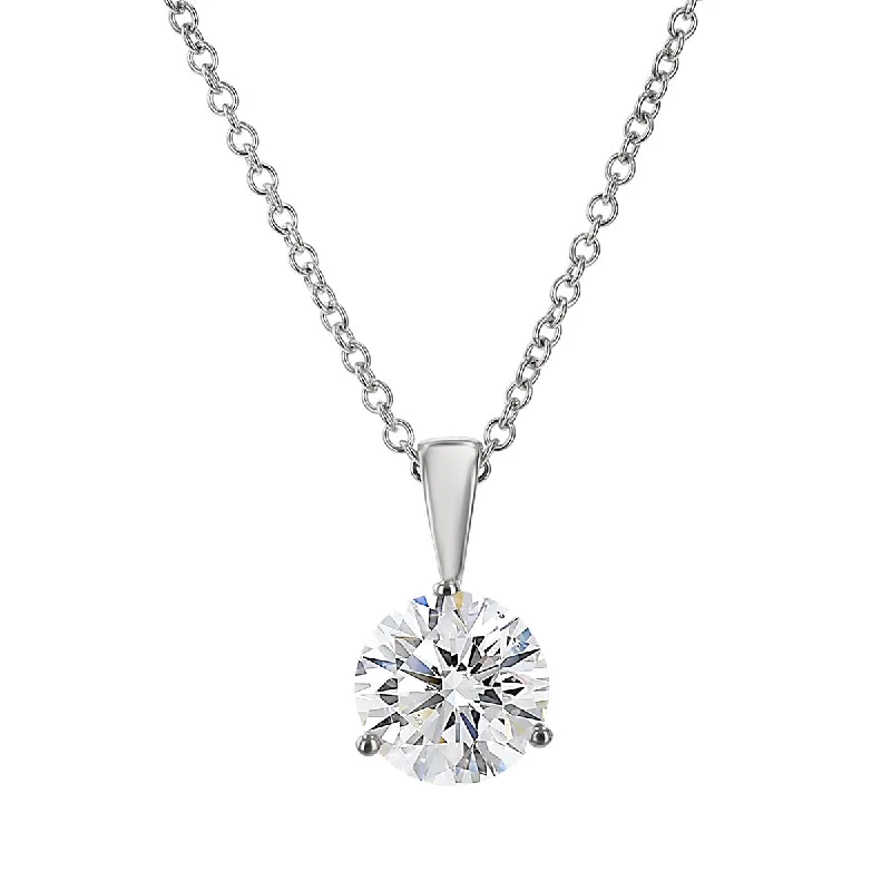 Silver Statement Necklaces-18K White Gold Diamond Solitaire Pendant Necklace