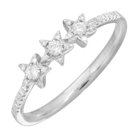 Designer Rings-14K White Gold Diamond Triple Star Ring