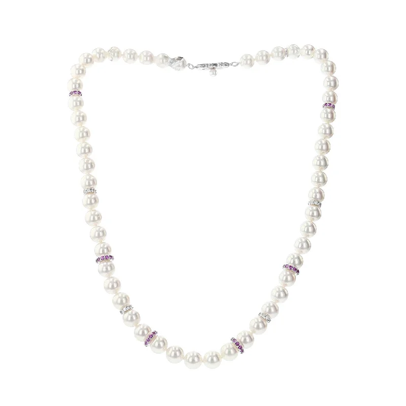 Infinity Necklaces-Akoya Cultured Pearl, Pink Sapphire and Diamond Necklace