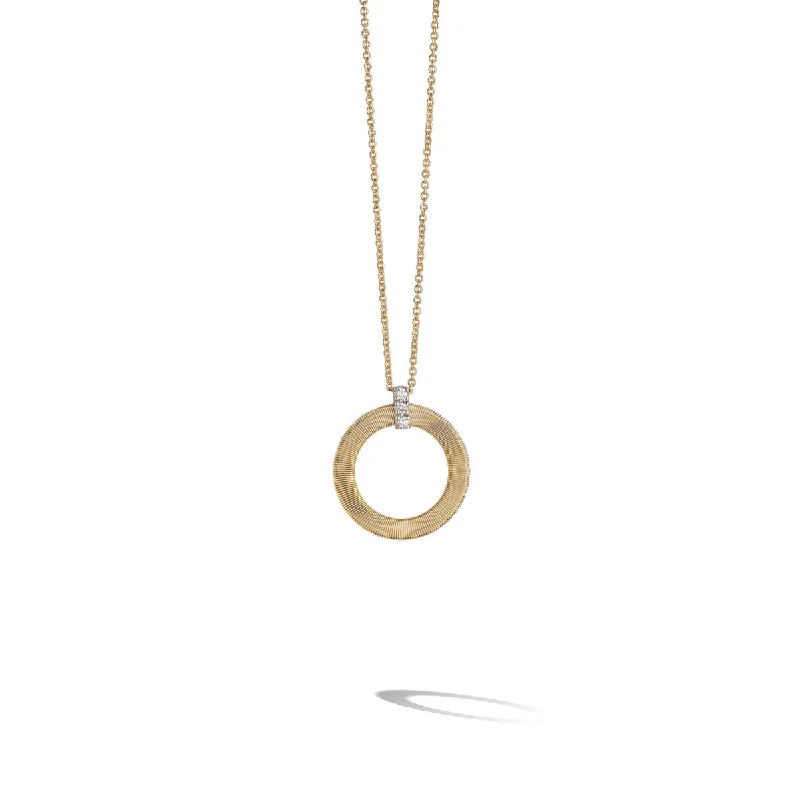 Gemstone Necklaces-18K Yellow Gold and Diamond Single Circle Short Necklace