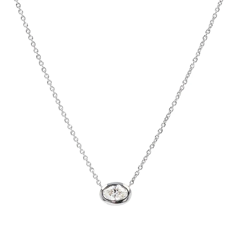 Religious Necklaces-18k Small Oval Diamond Pendant Necklace