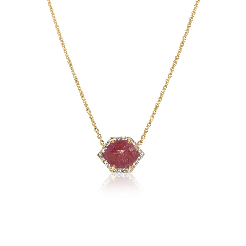 Sparkling Necklaces-2.55 CT Rose-Cut Hexagon Brown Diamond and 0.18 Cttw White Diamond Halo 14K Yellow Gold Necklace