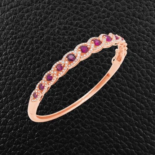 Silver and Gemstone Bangles-Ruby & Diamond Bangle Bracelet