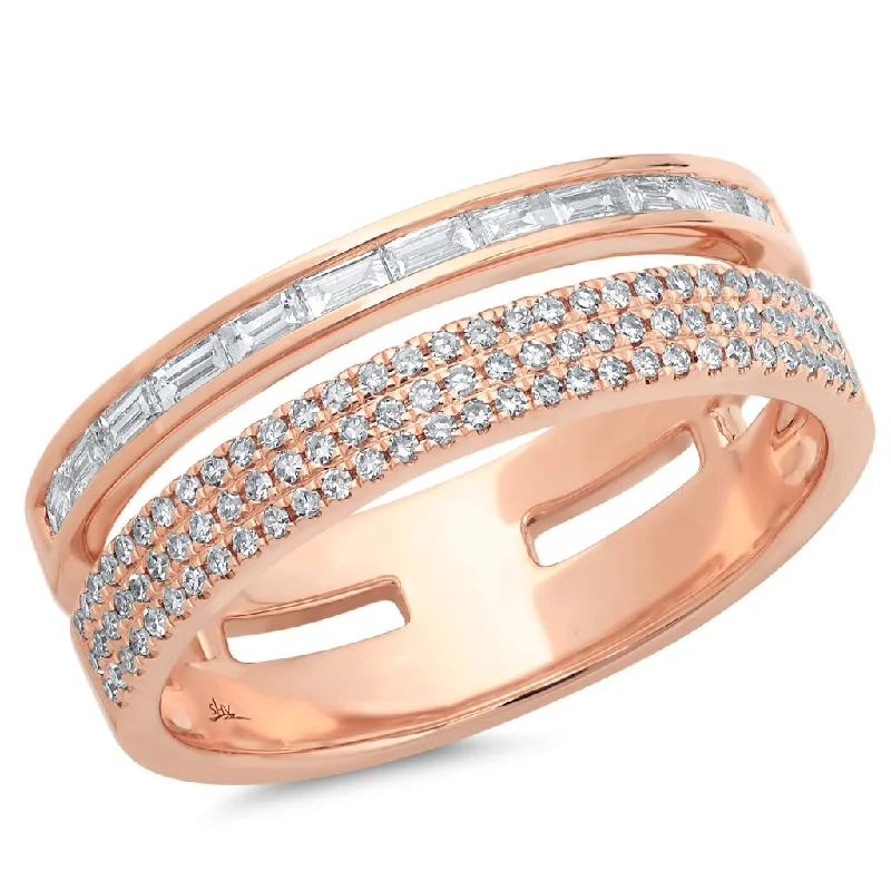 Men's Sapphire Rings-14K Rose Gold Baguette and Triple Row Diamond Ring