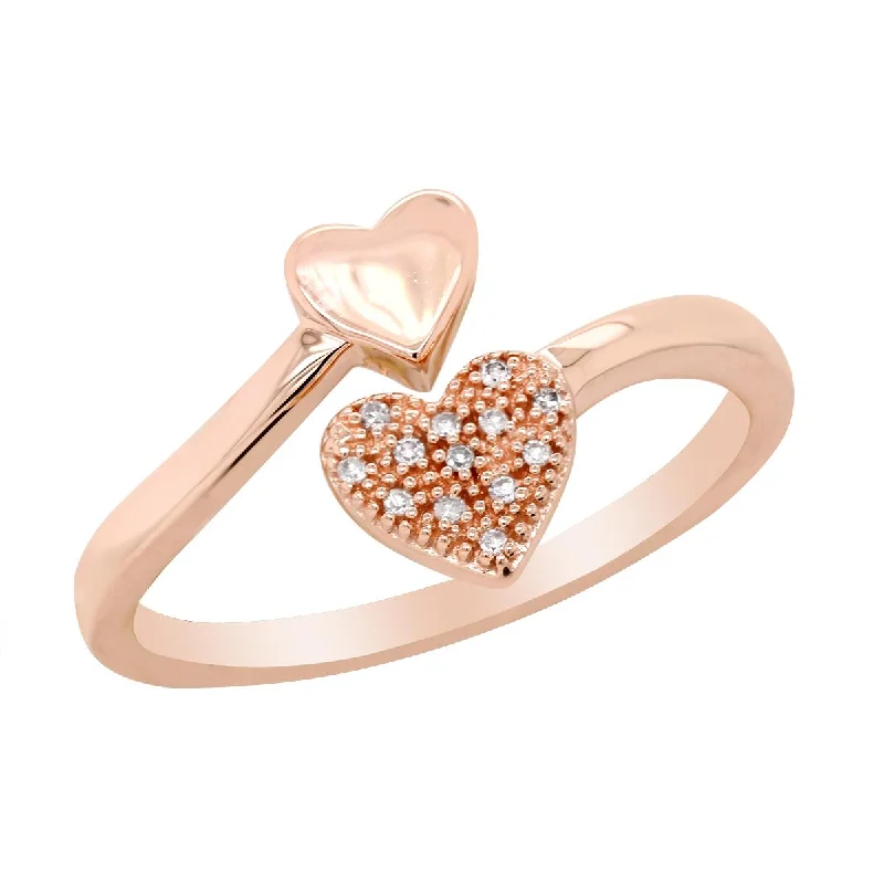 Silver Rings with Diamonds-ROSE GOLD DOUBLE HEART FASHION RING WITH DIAMONDS, .05 CT TW